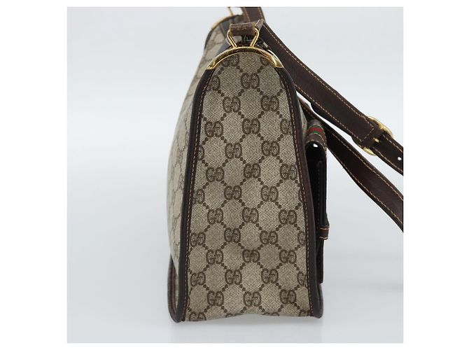 GUCCI GG Supreme Web Sherry Line Shoulder Bag PVC Beige Gold Auth 192186A Golden - view 3