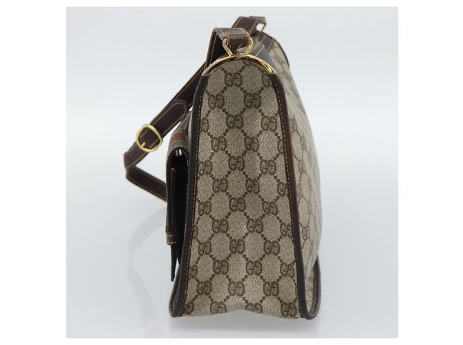 GUCCI GG Supreme Web Sherry Line Shoulder Bag PVC Beige Gold Auth 192186A Golden - view 4