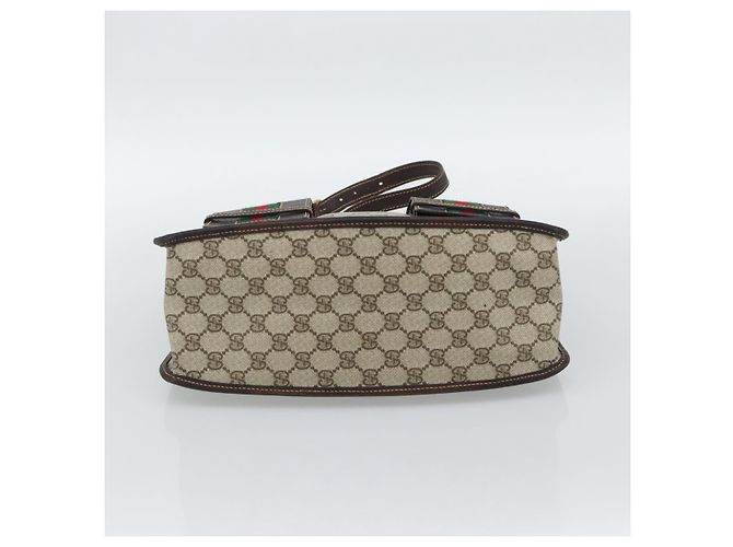 GUCCI GG Supreme Web Sherry Line Shoulder Bag PVC Beige Gold Auth 192186A Golden - view 5