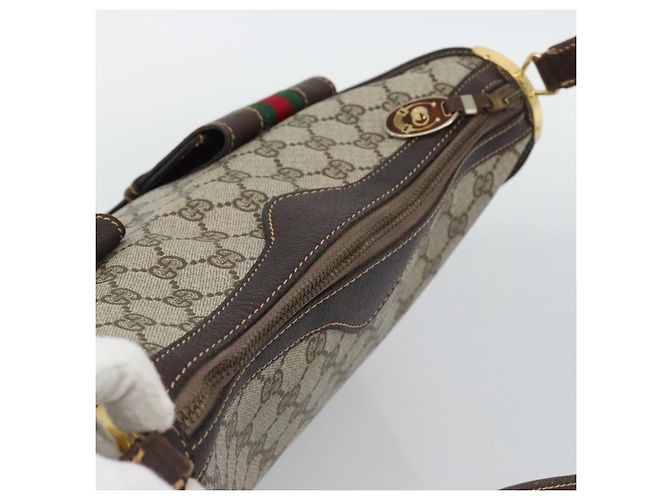 GUCCI GG Supreme Web Sherry Line Shoulder Bag PVC Beige Gold Auth 192186A Golden - view 6