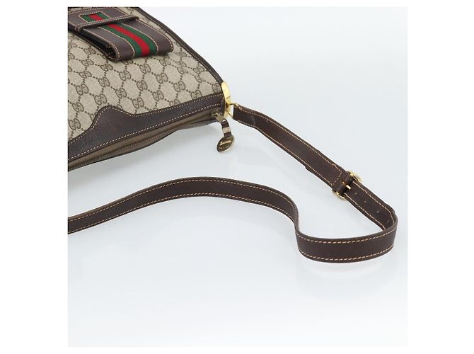 GUCCI GG Supreme Web Sherry Line Shoulder Bag PVC Beige Gold Auth 192186A Golden - view 7