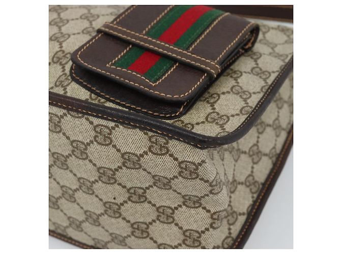 GUCCI GG Supreme Web Sherry Line Shoulder Bag PVC Beige Gold Auth 192186A Golden - view 9