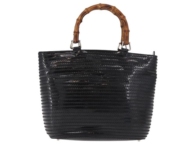 Borsa a mano GUCCI Bamboo in pelle vernice nera argento 002 1817 0413 Auth ep15120 Nero - vista 13