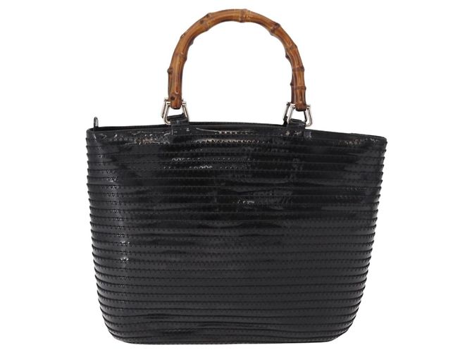 Borsa a mano GUCCI Bamboo in pelle vernice nera argento 002 1817 0413 Auth ep15120 Nero - vista 2