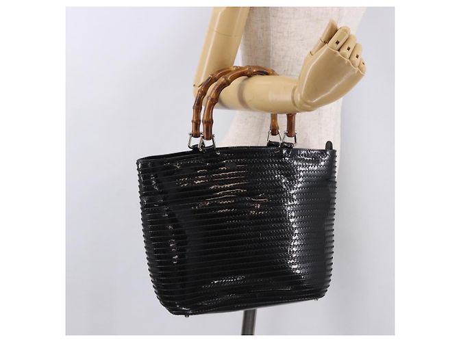 Borsa a mano GUCCI Bamboo in pelle vernice nera argento 002 1817 0413 Auth ep15120 Nero - vista 22