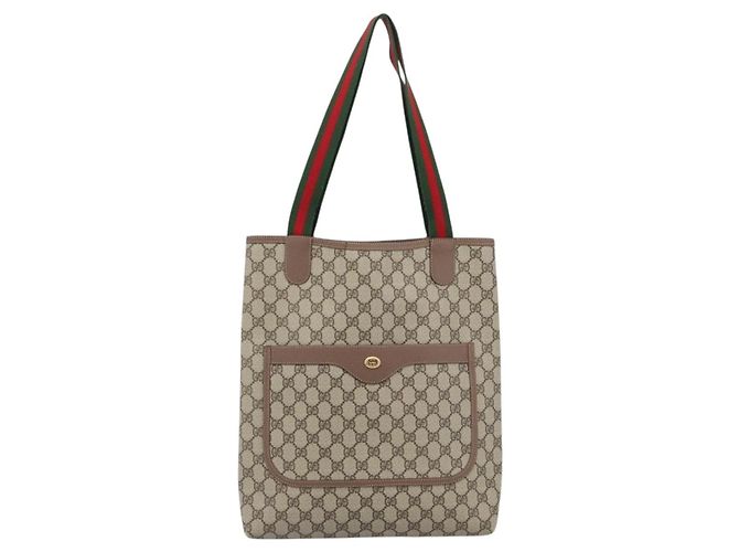 Borsa Tote GUCCI GG Supreme in PVC e pelle Beige Auth 192744 - vista 13