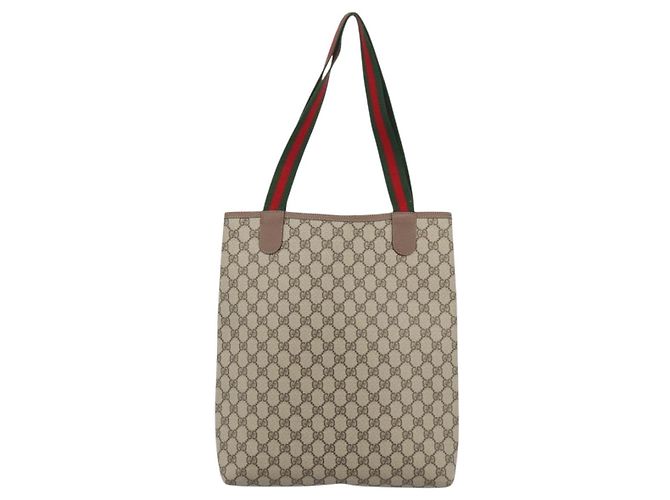 Borsa Tote GUCCI GG Supreme in PVC e pelle Beige Auth 192744 - vista 2