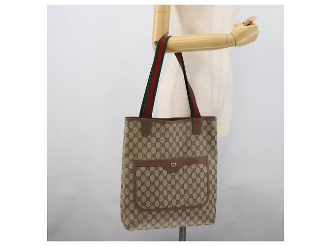 Borsa Tote GUCCI GG Supreme in PVC e pelle Beige Auth 192744 - vista 21
