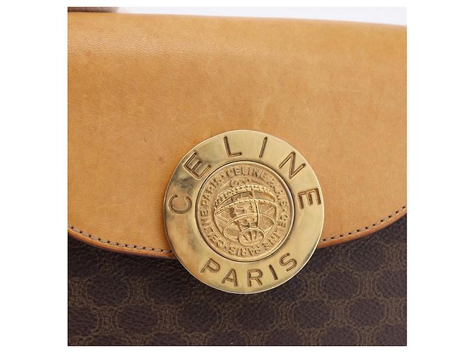 Céline CELINE Borsa a Mano Medallion in Tela Macadam PVC Pelle Marrone Oro Auth 192071A D'oro - vista 17