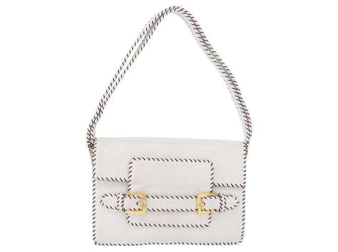 Borsa a Spalla FENDI in Pelle Bianca con Finiture Oro Auth 192766V Bianco - vista 13