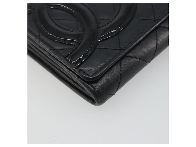 CHANEL Matelasse Cambon Line Long Wallet Leder Schwarz Silber CC Auth 192277 - Ansicht 14