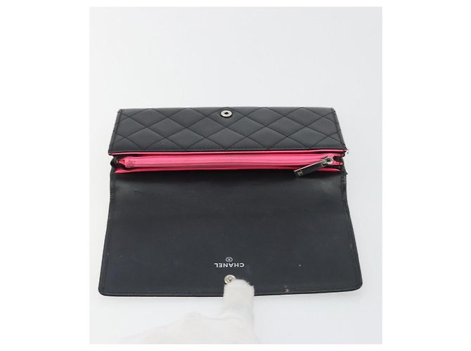 CHANEL Matelasse Cambon Line Long Wallet Leder Schwarz Silber CC Auth 192277 - Ansicht 18