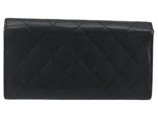 CHANEL Matelasse Cambon Line Long Wallet Leder Schwarz Silber CC Auth 192277 - Ansicht 2