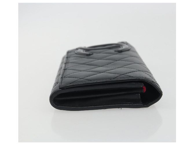 CHANEL Matelasse Cambon Line Long Wallet Leder Schwarz Silber CC Auth 192277 - Ansicht 3