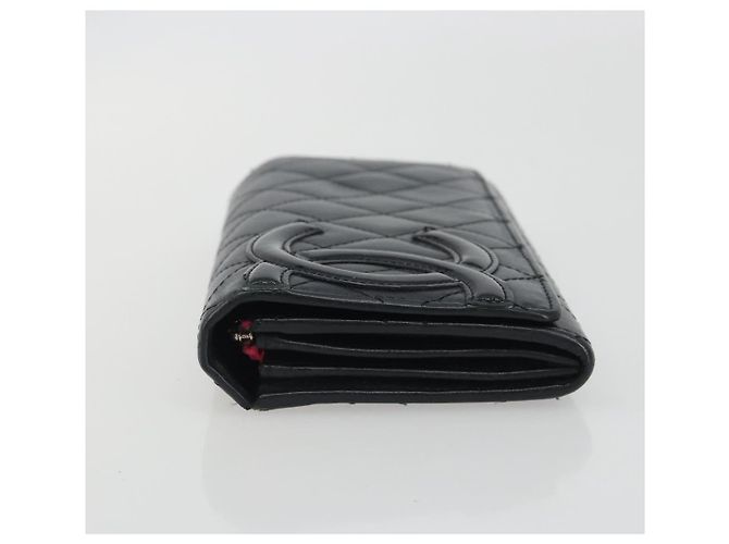 CHANEL Matelasse Cambon Line Long Wallet Leder Schwarz Silber CC Auth 192277 - Ansicht 4