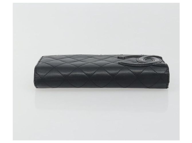 CHANEL Matelasse Cambon Line Long Wallet Leder Schwarz Silber CC Auth 192277 - Ansicht 5