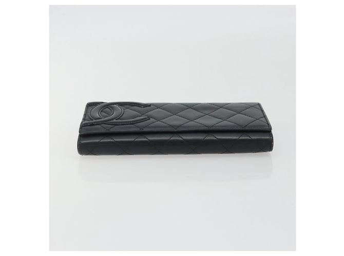 CHANEL Matelasse Cambon Line Long Wallet Leder Schwarz Silber CC Auth 192277 - Ansicht 6