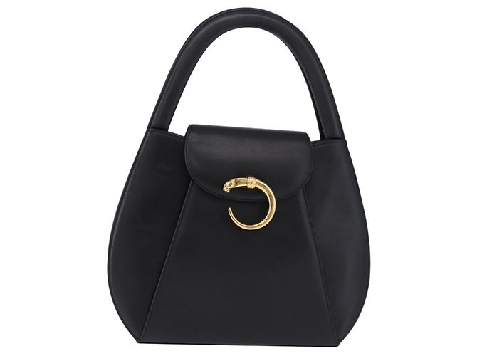 Borsa CARTIER PANTHERE in pelle nera e oro Auth ka5314A Nero D'oro - vista 13