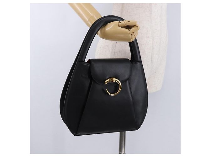 Borsa CARTIER PANTHERE in pelle nera e oro Auth ka5314A Nero D'oro - vista 22