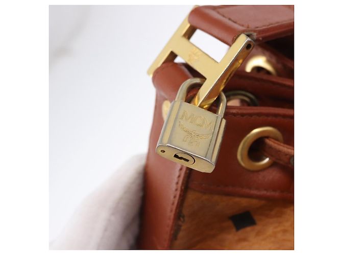 Borsa a Spalla MCM Vicetos Logogram PVC Pelle Marrone Oro Auth 192235 D'oro - vista 10