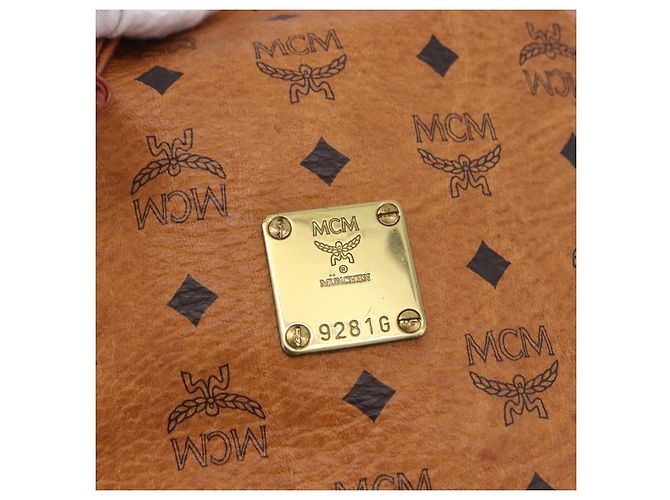 Borsa a Spalla MCM Vicetos Logogram PVC Pelle Marrone Oro Auth 192235 D'oro - vista 12