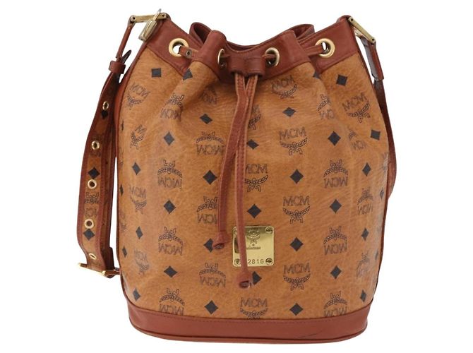 Borsa a Spalla MCM Vicetos Logogram PVC Pelle Marrone Oro Auth 192235 D'oro - vista 13