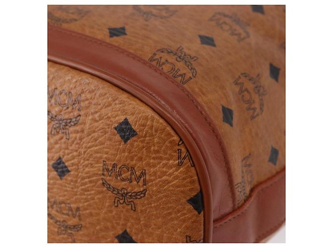 Borsa a Spalla MCM Vicetos Logogram PVC Pelle Marrone Oro Auth 192235 D'oro - vista 17