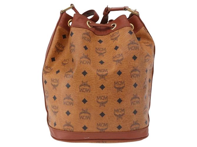 Borsa a Spalla MCM Vicetos Logogram PVC Pelle Marrone Oro Auth 192235 D'oro - vista 2