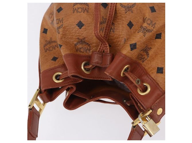 Borsa a Spalla MCM Vicetos Logogram PVC Pelle Marrone Oro Auth 192235 D'oro - vista 7