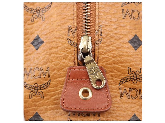 Borsa Boston MCM Logogram Vicetos in PVC e pelle Marrone Oro Auth 192236 D'oro - vista 10