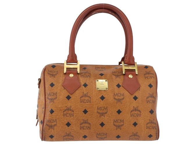 Borsa Boston MCM Logogram Vicetos in PVC e pelle Marrone Oro Auth 192236 D'oro - vista 13