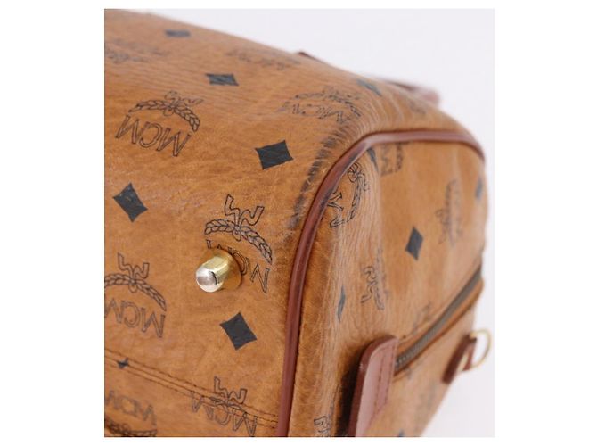 Borsa Boston MCM Logogram Vicetos in PVC e pelle Marrone Oro Auth 192236 D'oro - vista 15