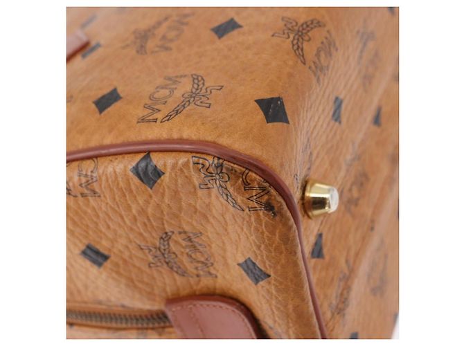 Borsa Boston MCM Logogram Vicetos in PVC e pelle Marrone Oro Auth 192236 D'oro - vista 16