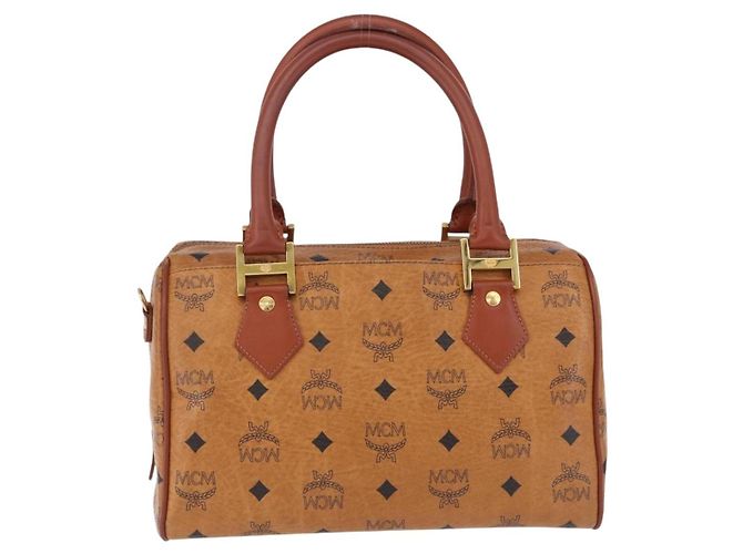 Borsa Boston MCM Logogram Vicetos in PVC e pelle Marrone Oro Auth 192236 D'oro - vista 2