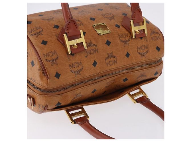 Borsa Boston MCM Logogram Vicetos in PVC e pelle Marrone Oro Auth 192236 D'oro - vista 7