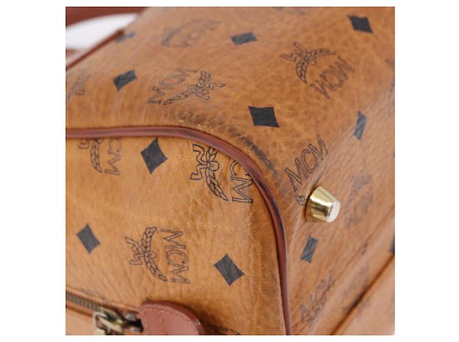 Borsa Boston MCM Logogram Vicetos in PVC e pelle Marrone Oro Auth 192236 D'oro - vista 9