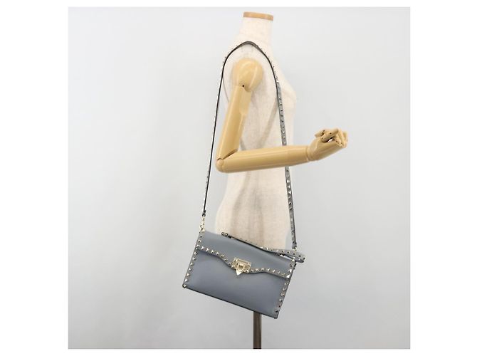Borsa VALENTINO Rock Studs in pelle 2way Azzurro chiaro Oro Auth BA14388 D'oro Blu chiaro - vista 30