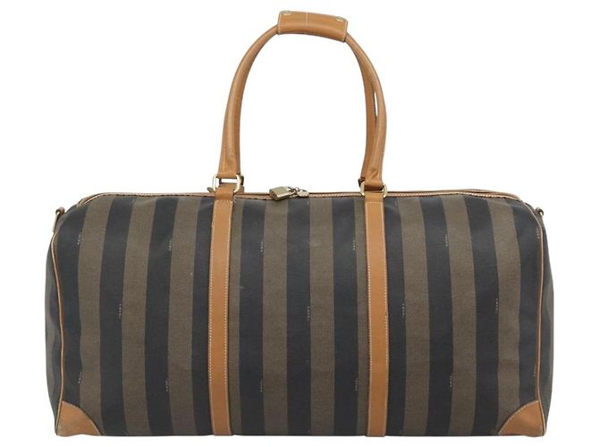 Pequin Borsa Boston FENDI in tela Pecan PVC 2way Nero Marrone Auth fm5392 - vista 2
