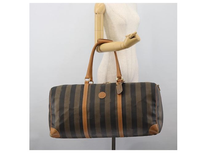 Pequin Borsa Boston FENDI in tela Pecan PVC 2way Nero Marrone Auth fm5392 - vista 24
