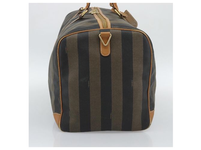 Pequin Borsa Boston FENDI in tela Pecan PVC 2way Nero Marrone Auth fm5392 - vista 3