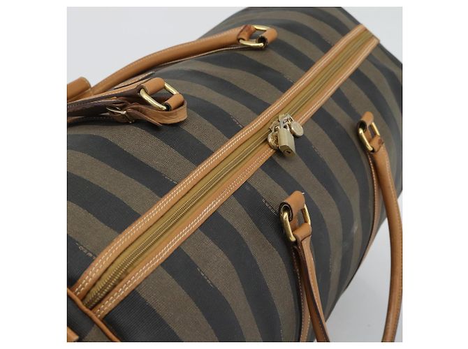Pequin Borsa Boston FENDI in tela Pecan PVC 2way Nero Marrone Auth fm5392 - vista 6