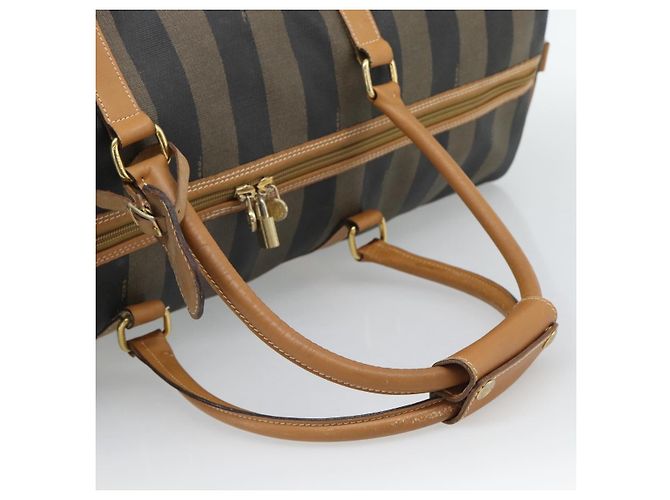 Pequin Borsa Boston FENDI in tela Pecan PVC 2way Nero Marrone Auth fm5392 - vista 7