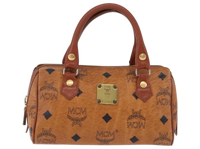Borsa Mini Boston MCM Logogram Vicetos in PVC e pelle 2way Marrone Oro Auth 192038 D'oro - vista 13