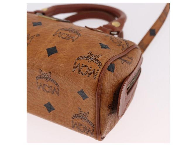 Borsa Mini Boston MCM Logogram Vicetos in PVC e pelle 2way Marrone Oro Auth 192038 D'oro - vista 16