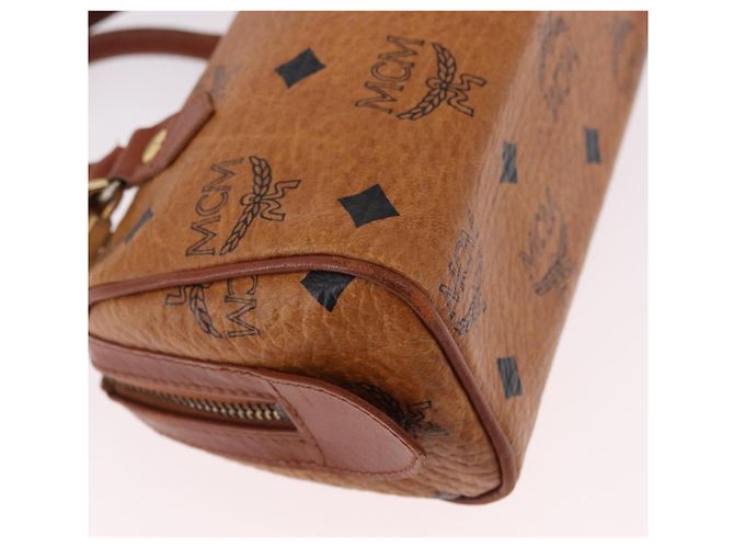 Borsa Mini Boston MCM Logogram Vicetos in PVC e pelle 2way Marrone Oro Auth 192038 D'oro - vista 17