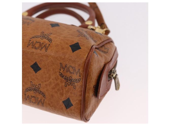 Borsa Mini Boston MCM Logogram Vicetos in PVC e pelle 2way Marrone Oro Auth 192038 D'oro - vista 18