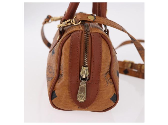 Borsa Mini Boston MCM Logogram Vicetos in PVC e pelle 2way Marrone Oro Auth 192038 D'oro - vista 4