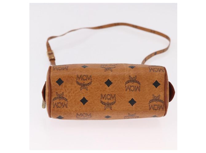 Borsa Mini Boston MCM Logogram Vicetos in PVC e pelle 2way Marrone Oro Auth 192038 D'oro - vista 5