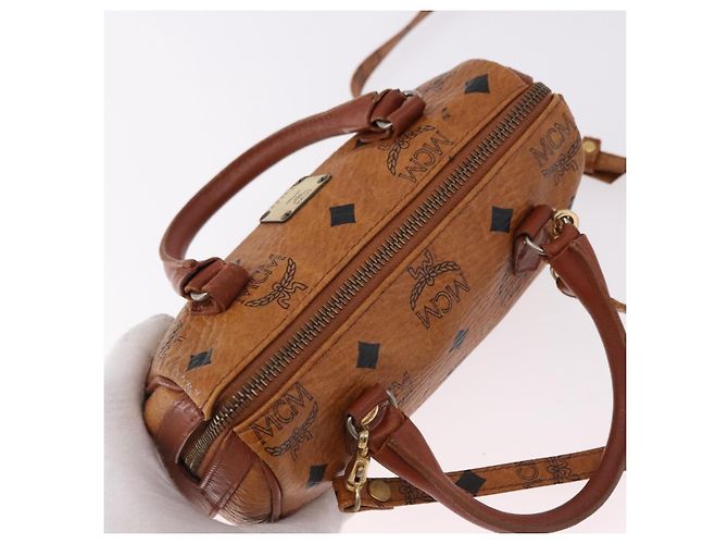 Borsa Mini Boston MCM Logogram Vicetos in PVC e pelle 2way Marrone Oro Auth 192038 D'oro - vista 6