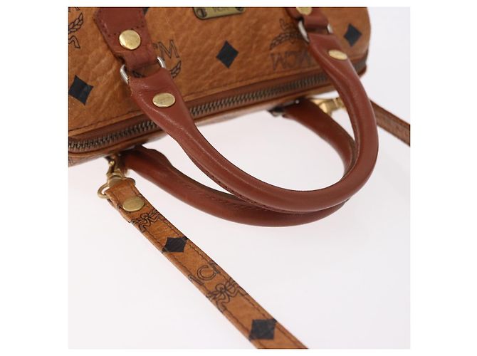 Borsa Mini Boston MCM Logogram Vicetos in PVC e pelle 2way Marrone Oro Auth 192038 D'oro - vista 7